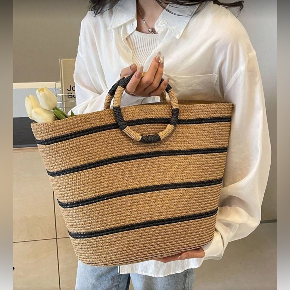 Boho tan and black stripes star bag
